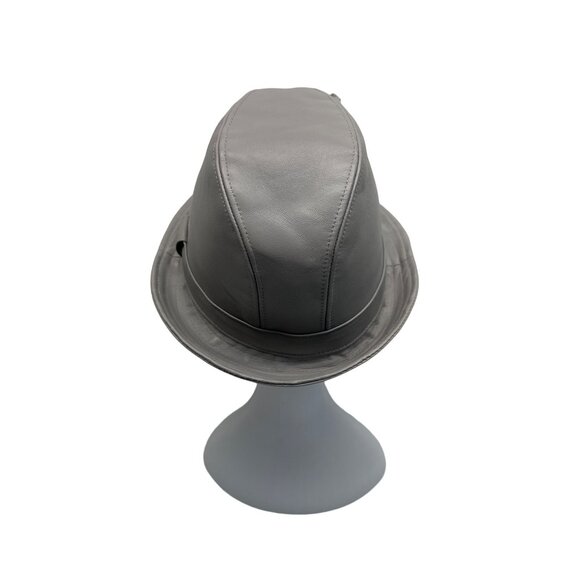 Vintage Kangol Unisex Gray Leather Fedora Hat Sz L -  17in Head Cirunmference - Picture 6 of 13